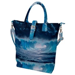 Thunderstorm Storm Tsunami Waves Ocean Sea Buckle Top Tote Bag by Ravend