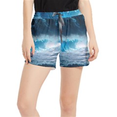 Thunderstorm Storm Tsunami Waves Ocean Sea Women s Runner Shorts by Ravend