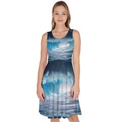 Thunderstorm Storm Tsunami Waves Ocean Sea Knee Length Skater Dress With Pockets by Ravend