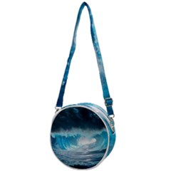 Thunderstorm Storm Tsunami Waves Ocean Sea Crossbody Circle Bag by Ravend