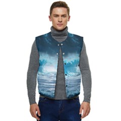 Thunderstorm Storm Tsunami Waves Ocean Sea Men s Short Button Up Puffer Vest	 by Ravend