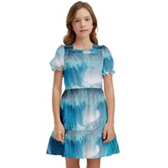 Thunderstorm Storm Tsunami Waves Ocean Sea Kids  Puff Sleeved Dress by Ravend