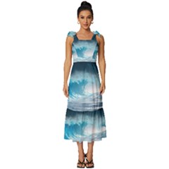 Thunderstorm Storm Tsunami Waves Ocean Sea Tie-strap Tiered Midi Chiffon Dress