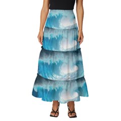 Thunderstorm Storm Tsunami Waves Ocean Sea Tiered Ruffle Maxi Skirt