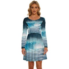 Thunderstorm Storm Tsunami Waves Ocean Sea Long Sleeve Wide Neck Velvet Dress