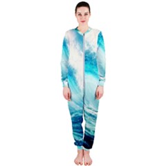 Tsunami Waves Ocean Sea Nautical Nature Water Nature Onepiece Jumpsuit (ladies) by Ravend