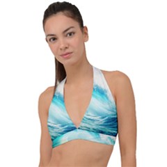 Tsunami Waves Ocean Sea Nautical Nature Water Nature Halter Plunge Bikini Top by Ravend