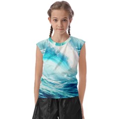 Tsunami Waves Ocean Sea Nautical Nature Water Nature Kids  Raglan Cap Sleeve Tee by Ravend