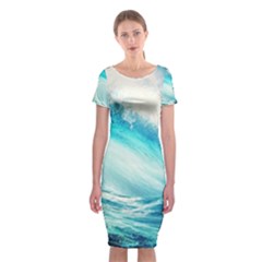 Tsunami Waves Ocean Sea Nautical Nature Water Nature Classic Short Sleeve Midi Dress by Ravend