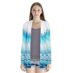 Tsunami Waves Ocean Sea Nautical Nature Water Nature Drape Collar Cardigan by Ravend