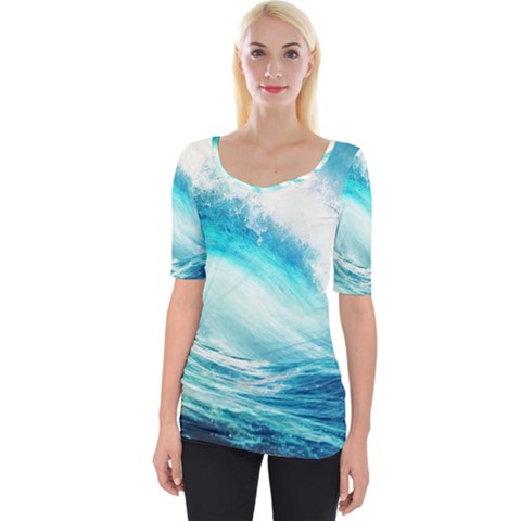 Tsunami Waves Ocean Sea Nautical Nature Water Nature Wide Neckline Tee by Ravend