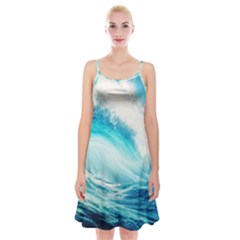 Tsunami Waves Ocean Sea Nautical Nature Water Nature Spaghetti Strap Velvet Dress by Ravend