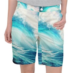 Tsunami Waves Ocean Sea Nautical Nature Water Nature Pocket Shorts by Ravend