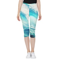 Tsunami Waves Ocean Sea Nautical Nature Water Nature Inside Out Lightweight Velour Capri Leggings  by Ravend