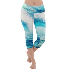 Tsunami Waves Ocean Sea Nautical Nature Water Nature Lightweight Velour Capri Yoga Leggings by Ravend