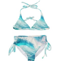 Tsunami Waves Ocean Sea Nautical Nature Water Nature Kids  Classic Bikini Set by Ravend