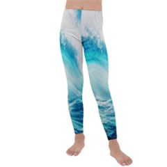 Tsunami Waves Ocean Sea Nautical Nature Water Nature Kids  Lightweight Velour Leggings by Ravend