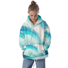 Tsunami Waves Ocean Sea Nautical Nature Water Nature Kids  Oversized Hoodie by Ravend