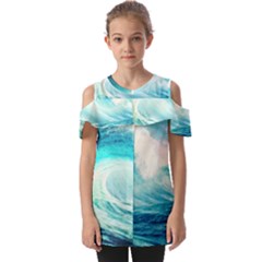 Tsunami Waves Ocean Sea Nautical Nature Water Nature Fold Over Open Sleeve Top