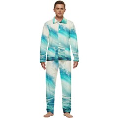 Tsunami Waves Ocean Sea Nautical Nature Water Nature Men s Long Sleeve Velvet Pocket Pajamas Set by Ravend