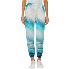 Tsunami Waves Ocean Sea Nautical Nature Water Nature Cropped Drawstring Pants by Ravend