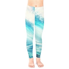 Tsunami Waves Ocean Sea Nautical Nature Water Nature Kids  Classic Winter Leggings by Ravend