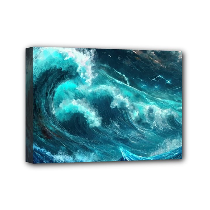 Thunderstorm Tsunami Tidal Wave Ocean Waves Sea Mini Canvas 7  x 5  (Stretched)