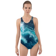 Thunderstorm Tsunami Tidal Wave Ocean Waves Sea Cut-out Back One Piece Swimsuit by Ravend