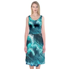 Thunderstorm Tsunami Tidal Wave Ocean Waves Sea Midi Sleeveless Dress by Ravend