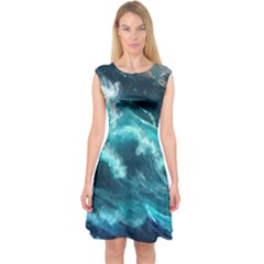 Thunderstorm Tsunami Tidal Wave Ocean Waves Sea Capsleeve Midi Dress by Ravend