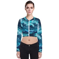 Thunderstorm Tsunami Tidal Wave Ocean Waves Sea Long Sleeve Zip Up Bomber Jacket by Ravend