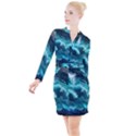 Thunderstorm Tsunami Tidal Wave Ocean Waves Sea Button Long Sleeve Dress View1