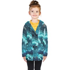 Thunderstorm Tsunami Tidal Wave Ocean Waves Sea Kids  Double Breasted Button Coat by Ravend