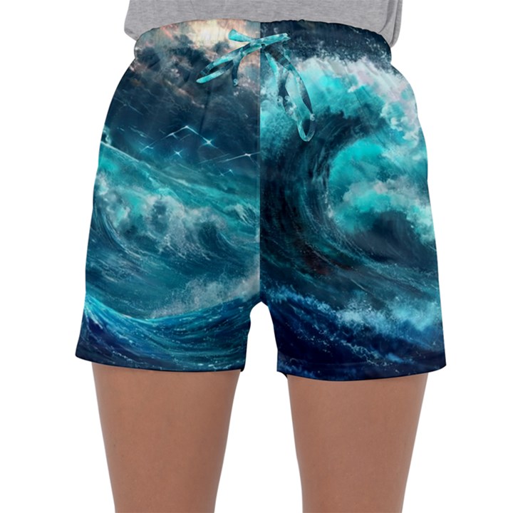 Thunderstorm Tsunami Tidal Wave Ocean Waves Sea Sleepwear Shorts