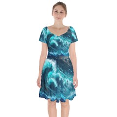 Thunderstorm Tsunami Tidal Wave Ocean Waves Sea Short Sleeve Bardot Dress by Ravend