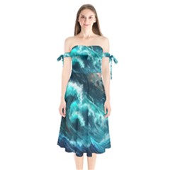 Thunderstorm Tsunami Tidal Wave Ocean Waves Sea Shoulder Tie Bardot Midi Dress