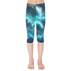 Thunderstorm Tsunami Tidal Wave Ocean Waves Sea Kids  Capri Leggings  by Ravend