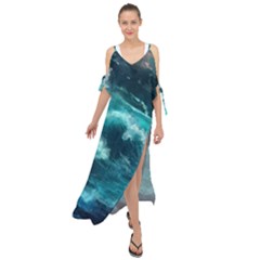 Thunderstorm Tsunami Tidal Wave Ocean Waves Sea Maxi Chiffon Cover Up Dress by Ravend