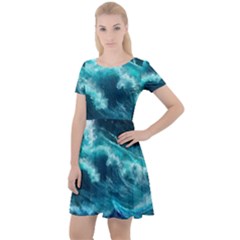 Thunderstorm Tsunami Tidal Wave Ocean Waves Sea Cap Sleeve Velour Dress  by Ravend