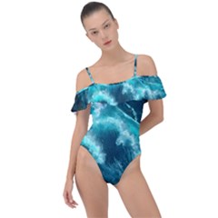 Thunderstorm Tsunami Tidal Wave Ocean Waves Sea Frill Detail One Piece Swimsuit by Ravend