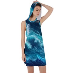 Thunderstorm Tsunami Tidal Wave Ocean Waves Sea Racer Back Hoodie Dress by Ravend