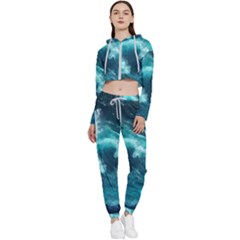 Thunderstorm Tsunami Tidal Wave Ocean Waves Sea Cropped Zip Up Lounge Set by Ravend