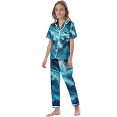 Thunderstorm Tsunami Tidal Wave Ocean Waves Sea Kids  Satin Short Sleeve Pajamas Set by Ravend