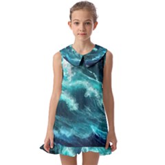 Thunderstorm Tsunami Tidal Wave Ocean Waves Sea Kids  Pilgrim Collar Ruffle Hem Dress