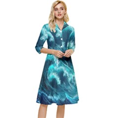 Thunderstorm Tsunami Tidal Wave Ocean Waves Sea Classy Knee Length Dress by Ravend