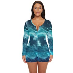 Thunderstorm Tsunami Tidal Wave Ocean Waves Sea Long Sleeve Boyleg Swimsuit by Ravend