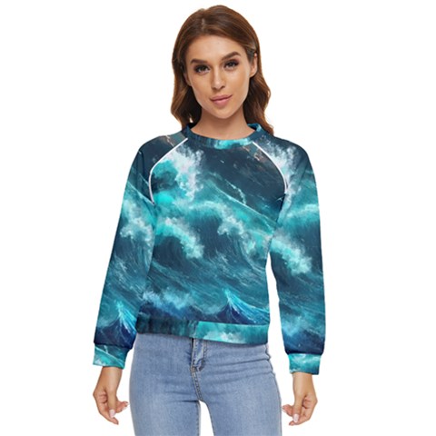 Thunderstorm Tsunami Tidal Wave Ocean Waves Sea Women s Long Sleeve Raglan Tee by Ravend