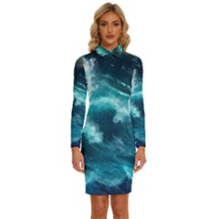 Thunderstorm Tsunami Tidal Wave Ocean Waves Sea Long Sleeve Shirt Collar Bodycon Dress