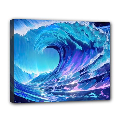 Tsunami Tidal Wave Ocean Waves Sea Nature Water Blue Deluxe Canvas 20  X 16  (stretched) by Ravend