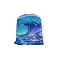 Tsunami Tidal Wave Ocean Waves Sea Nature Water Blue Drawstring Pouch (medium) by Ravend